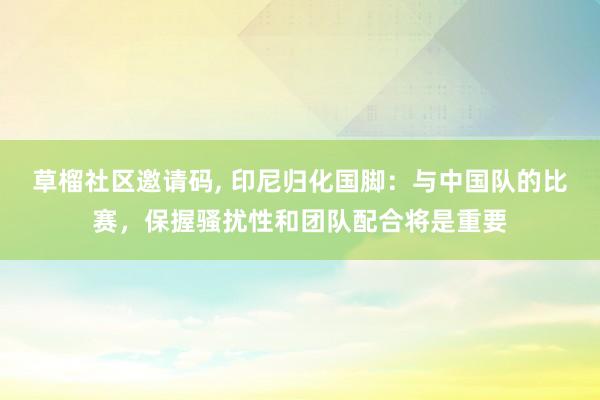 草榴社区邀请码， 印尼归化国脚：与中国队的比赛，保握骚扰性和团队配合将是重要